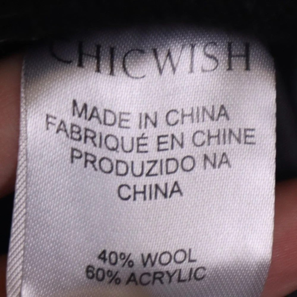 Chicwish Black Wool Blend Shawl Collar Belted Wrap Coat XS - Picture 7 of 11